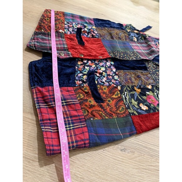 Vintage Blue Patchwork Vest Women’s Large Tie Back Button Front - Picture 15 of 16